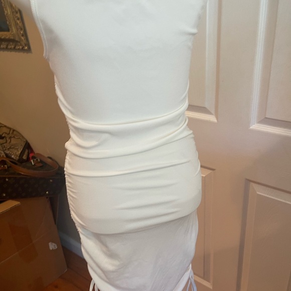 Boutique White Ribbed Tee Sleeveless Dress W/Ruching SZ S - Picture 6 of 10